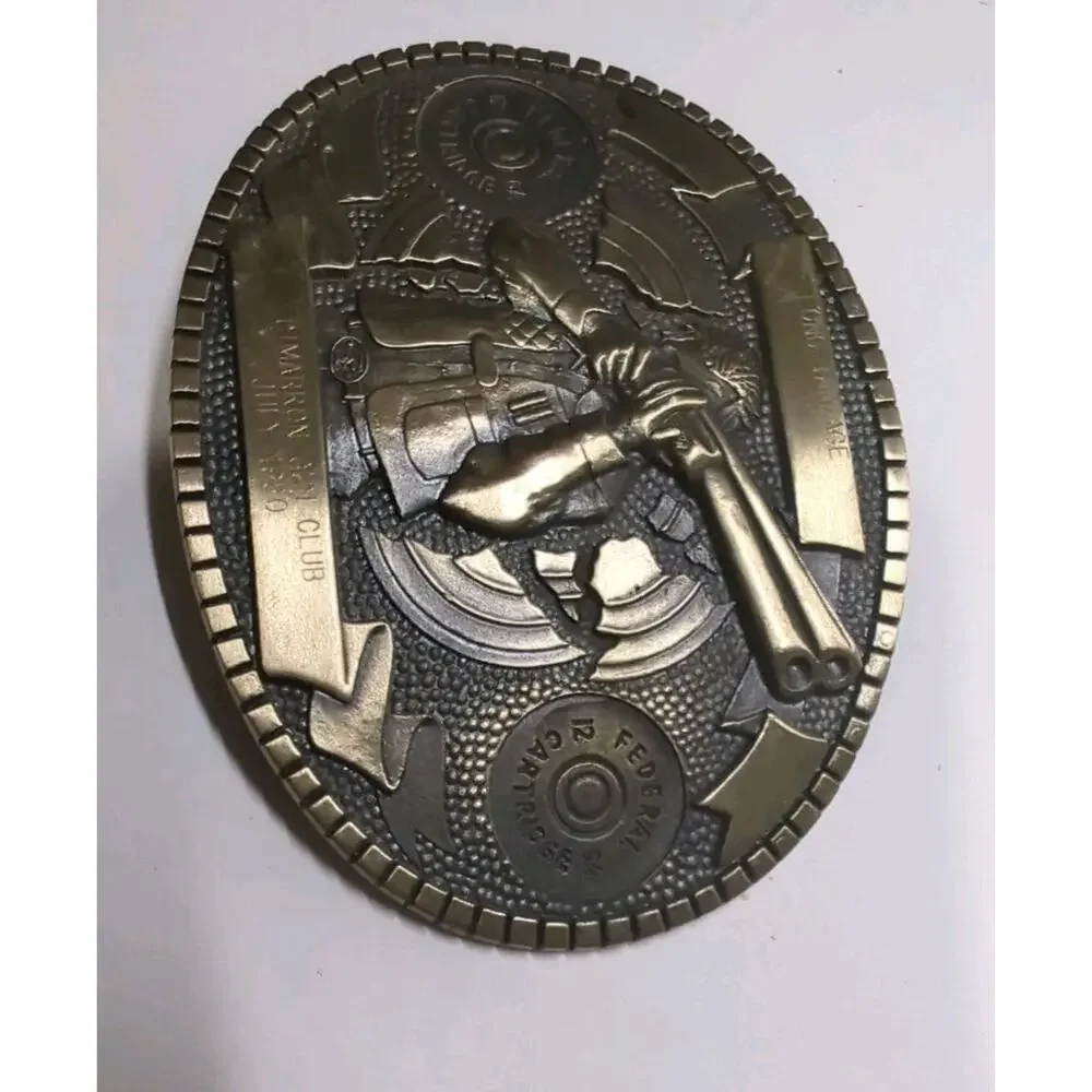 1980 Cimarron Gun Club Brass Belt Buckle Long yardage Kansas Award Design Metals